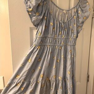 Ultra Flirt Sky Blue Midi Dress with Yellow Floral Pattern